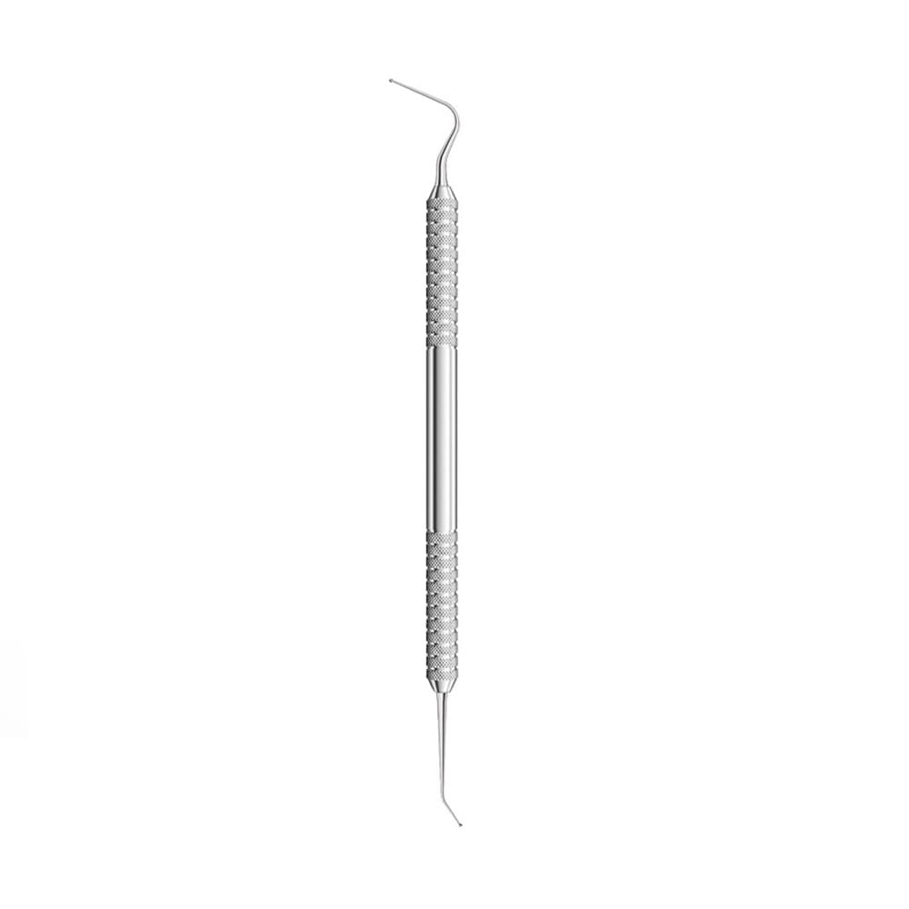 Stopfer Dical-Instrument Nr. 2, 0,8 mm Kugel, langer rückwärts gewinkelter Schaft / kurzer gewinkelter Schaft, Massivgriff – Precision Dental, Instrumente für Zahntechnik