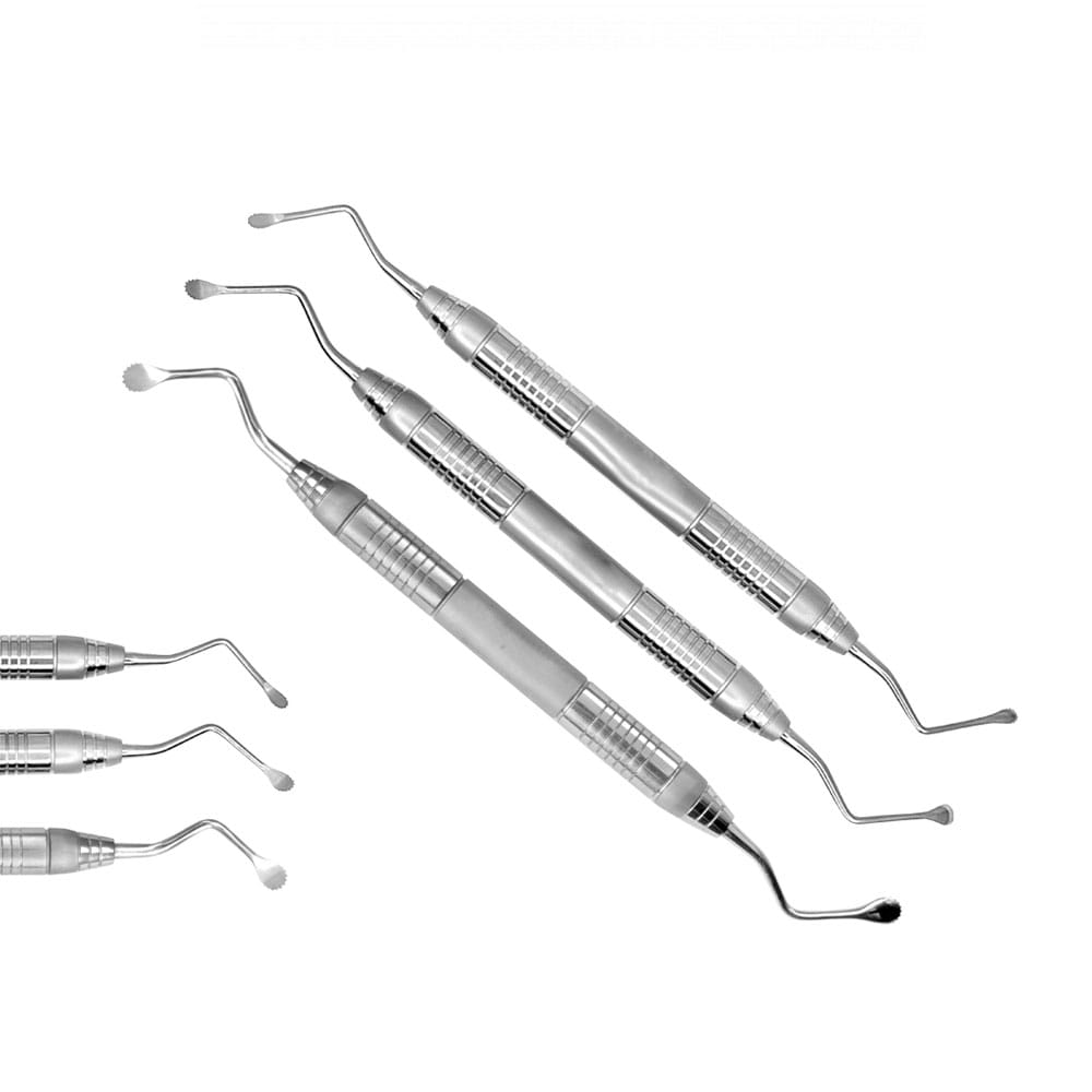 Lucas Knochenlöffel Set mit 3 gezahnten Instrumenten – Precision Dental, Chirurgische Instrumente