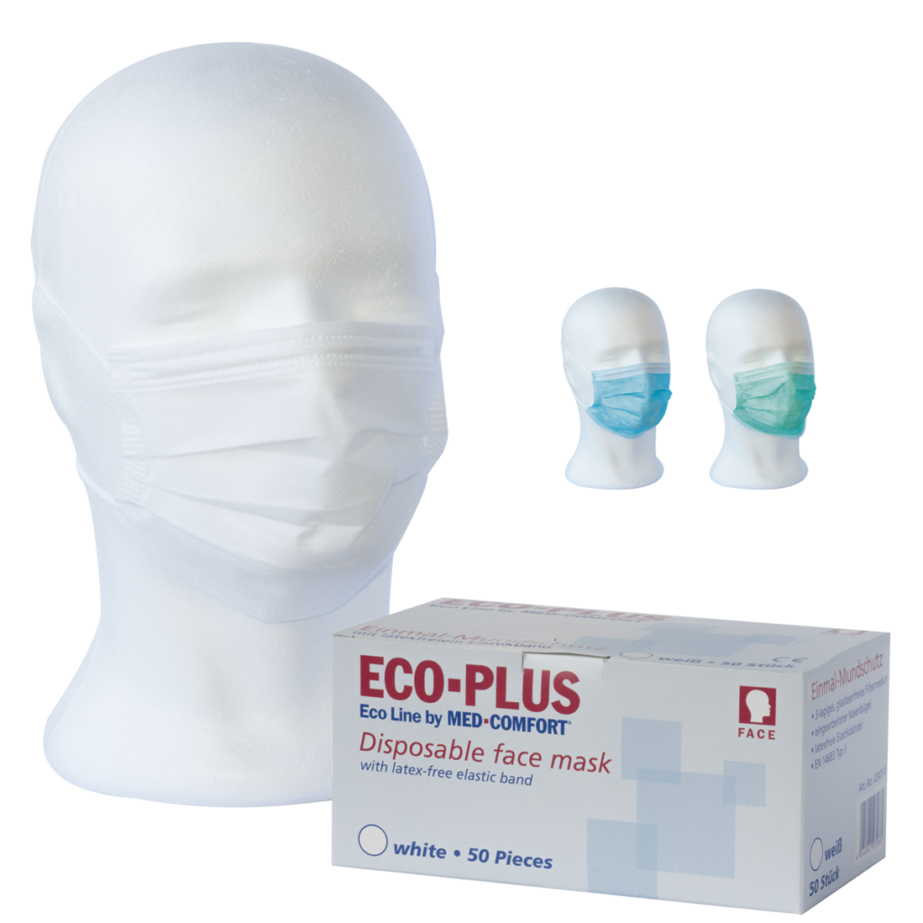 ECO-PLUS Mundschutz – 3-lagig, mit Elastikbändern, 50 Stück – RUNDAS GmbH, Mundschutz