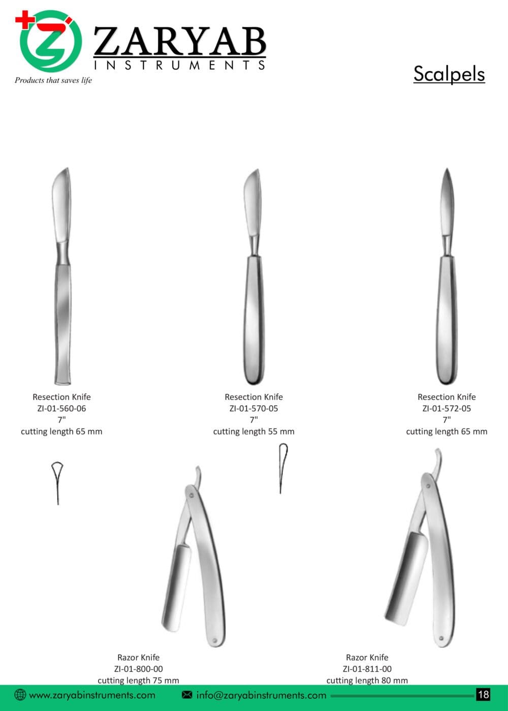 Scalpels – Zaryab Instruments, Skalpelle und Zubehör