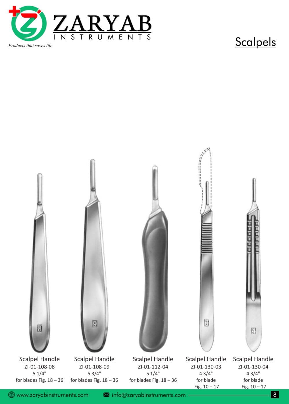 Scalpels – Zaryab Instruments, Skalpelle und Zubehör